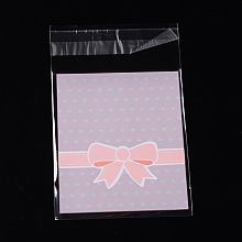 Honeyhandy Rectangle OPP Cellophane Bags, with Bowknot Pattern, Pink, 12.5x7.9cm, Unilateral Thickness: 0.035mm, Inner Measure: 9.5x7.9cm, about 95~100pcs/bag