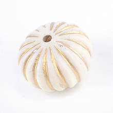 Honeyhandy Pumpkin Plating Acrylic Beads, Golden Metal Enlaced, Beige, 18x12.5mm, Hole: 2mm, about 202pcs/500g