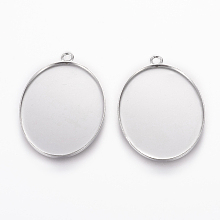 Honeyhandy 304 Stainless Steel Pendant Cabochon Settings, Plain Edge Bezel Cups, Oval, Stainless Steel Color, Tray: 35x25mm, 39.5x25.5x1.5mm, Hole: 2.5mm