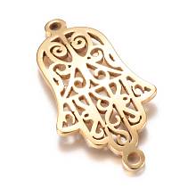 Honeyhandy 201 Stainless Steel Links connectors, Hamsa Hand/Hand of Fatima/Hand of Miriam, Golden, 27x14.5x1mm, Hole: 1mm