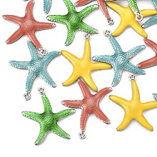 Honeyhandy 304 Stainless Steel Pendants, with Enamel, Starfish/Sea Stars, Mixed Color, Stainless Steel Color, 22x20.5x2.5mm, Hole: 1mm