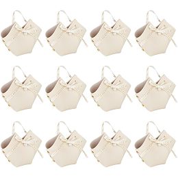 FINGERINSPIRE 12 Pack Leather Bowknot Gift Boxes with Ribbon 2.7x2.1x5.1 inch Beige Heart Shape PU Leather Mini Handbag Candy Gift Box Reusable Party Favor Boxes for Wedding Birthday Valentines's Day