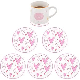 FINGERINSPIRE 6 Pcs Acrylic Round Coaster 3.7 inch in Diameter Acrylic Cup Mats with Pink Heart Patterns Clear Coffee Cup Coaster Transparent Coaster for Wedding, Coffee Bar, Home Decor Ornaments