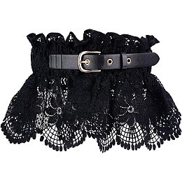 GORGECRAFT Elastic Black Lace Wide Waistband Hollow Out Embroidered Lace Wrap Around Waist Belts with Adjustable Decoration Buckle Leather Belt for Women Dresses Daily Wear Clothing Accessories