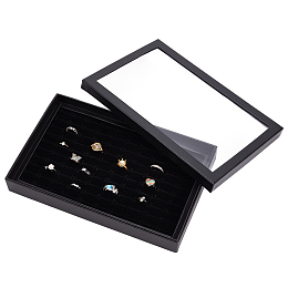 PandaHall Elite 100 Slots Ring Jewelry Tray, Velvet Ring Display Showcase Ring Holder Organizer Box with Transparent Lid for Ring Jewelry Storage Dispaly Selling Retail Craft Fair, Black