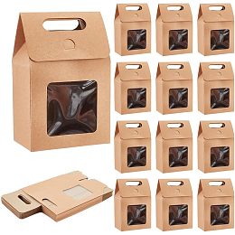 PandaHall Elite 24pcs Goodies Boxes Gift Boxes Gable Candy Treat Boxes Kraft Paper Boxes with Clear Windows for Packaging Christmas Halloween Bread Donuts Cookie Chocolate (2.3x3.9x3.7 inch)