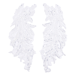 FINGERINSPIRE Leaf Polyester Embroidery Lace Appliques, Ornament Accessories for Cheongsam, Dress, White, 342x125x3mm, 1 pair/box