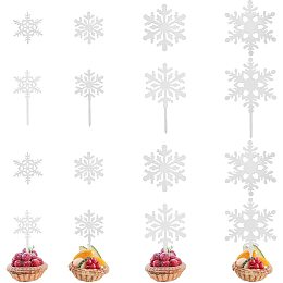 SUPERFINDINGS 32pcs Acrylic Snowflake Cupcake Toppers 2 Styles Mirror Cake Toppers Theme White Cake Inserts Decorations for Wedding Christmas Birthday Party