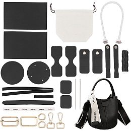 WADORN DIY PU Leather Bag Making Kit for Women, Handbags Sewing Kit for Adult DIY Bucket Bag Making Kit with Lined Pockets DIY Purse Cross Leather Craft Bag Making Supplies, 6.6x6.6x6.6 Inch, Black