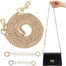 WADORN 3 Style Pearl Purse Extender Chain, 39.4 Inch Iron Shoulder Bag Chain Straps Cross Body Bag Chains Replacement Straps for Shoulder Cross Body Handbag