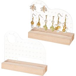 FINGERINSPIRE 2 Set 110 Holes Transparent Acrylic Earring Display Stand 11.9x5x11cm Arch Pattern Acrylic Display Holder Earring Organizer with Wooden Base Clear Stud Earring Organizer Display Stand