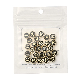 Honeyhandy 26Pcs 26 Style Alloy Enamel Beads, Cadmium Free & Lead Free, Light Gold, Flat Round with Alphabet, Black, 8x4mm, Hole: 1.5mm, 1pc/style