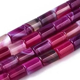 Honeyhandy Natural Agate Beads Strands, Dyed, Column, Medium Violet Red, 11.5~12.5x8.5mm, Hole: 1.2mm, about 33pcs/strand, 15.35 inch(39cm)