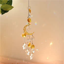 Honeyhandy Quartz Crystal Big Pendant Decorations, Hanging Sun Catchers, Moon, Goldenrod, 30cm