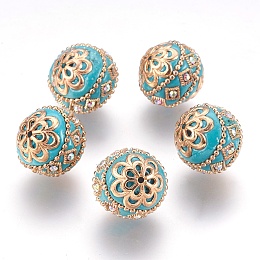 Honeyhandy Handmade Indonesia Beads, with Metal Findings, Round, Light Gold, Sky Blue, 19.5x19mm, Hole: 1mm