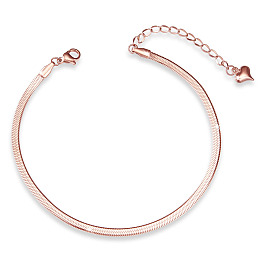 Honeyhandy SHEGRACE Titanium Steel Snake Chain Anklets, with Lobster Claw Clasps, Rose Gold, 7-7/8 inch(20cm)