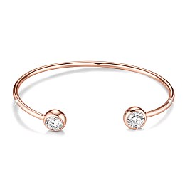 SHEGRACE Brass Micro Pave AAA Cubic Zirconia Cuff Bangle, Torque Bangles, Rose Gold, 2-1/8 inchx2-5/8 inch(53x67mm)