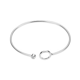 SHEGRACE Simple Design 925 Sterling Silver Cuff Bangle, Circle with Grade AAA Cubic Zirconia, Platinum, 7-1/2 inch(19cm)