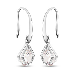 SHEGRACE Luxury Brass Dangle Earrings, Pentagon with AAA Cubic Zirconia, Platinum, 28mm, Pin: 1x0.7mm