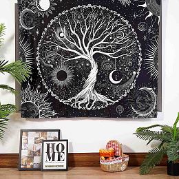 Honeyhandy Aesthetics Tree of Life Wall Tapestry, Sun Moon Star Galaxy Space Tapestry, for Bedroom, Living Room, White and Black , 51.2"x59.1"(150x130cm)