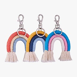 Honeyhandy 3Pcs Boho Rainbow Keychain Weaving Macrame Rainbow Tassel Keychain Cute Keychain for Women Girl Bag Wallet Accessories, Colorful, 12x7cm