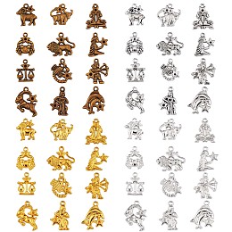 48Pcs Constellation Charm Pendant Twelve Zodiac Sign Pendants Alloy Charm for Jewelry Necklace Bracelet Earring Making Crafts, Mixed Color, 17x16mm