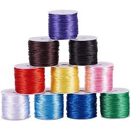 PandaHall Elite 10 Color 1.5mm Rattail Satin Nylon Trim Silk Cord for Friendship Bracelet Braided Necklace, Chinese Knot, Macramé, Trim, Jewelry Making, 150 Yards Totally