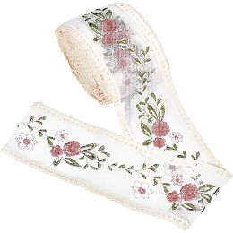 GORGECRAFT 10 Yards Floral Embroidered Lace Trim Ribbon Vintage Tulle Lace Fabric for DIY Sewing Craft Curtain Tablecloth Bridal Clothing Embellishments Gift Wrapping Home Decoration, Flower-04