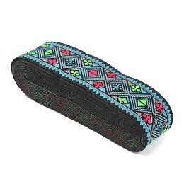 PandaHall Elite Ethnic Style Rhombus Pattern Polyester Ribbon, Clothing Accessories, Light Sky Blue, 36895 inch(33mm), about 7.66 Yards(7m)/pc