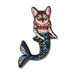 Honeyhandy Acrylic Big Pendants, Cat Theme Charms, Mermaid Pattern, 50x29x2.5mm, Hole: 1.8mm