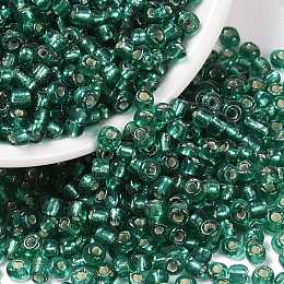 Honeyhandy 8/0 Glass Seed Beads, Silver Lined Round Hole, Round, Medium Aquamarine, 3mm, Hole: 1mm, about 10000 beads/pound