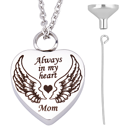 CREATCABIN Mini Heart Urn Necklace for Ashes Cremation Jewelry Memorial Ashes Keepsake Pendant Gifts for Loved Ones Women Men Pet- Always in my heart Mom