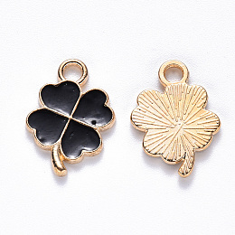 Honeyhandy Alloy Enamel Pendants, Clover, Light Gold, Black, 18x12x2mm, Hole: 2mm