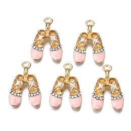 Honeyhandy Rack Plating Alloy Enamel Pendants, with Crystal Rhinestone, Cadmium Free & Nickel Free & Lead Free, Dancing Shoes, Pink, 25x16.2x5mm, Hole: 2mm