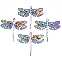 Rack Plating Rainbow Color Alloy Big Pendants, with Crystal Rhinestone, Cadmium Free & Nickel Free & Lead Free, Dragonfly, Multi-color, 64.5x70x5mm, Hole: 1.8mm