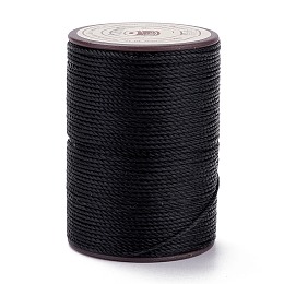 Honeyhandy Round Waxed Polyester Thread String, Micro Macrame Cord, Twisted Cord, for Leather Sewing Stitching, Black, 0.8mm, about 54.68 Yards(50m)/Roll