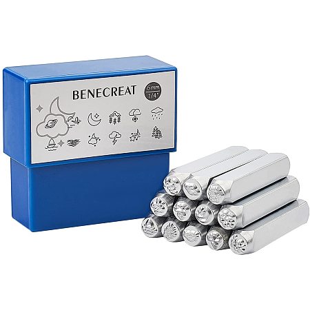 BENECREAT 12Pcs 1/4 Inches Platinum Weather Alphabet Metal Design Stamps Letter and Number Stamp Set for Stamping/Punching Metal Jewelry Leather Wood
