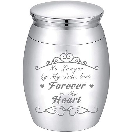 CREATCABIN Small Keepsake Urns Memorial Ashes Mini Cremation Urns Miniature Burial Funeral Urns Container Jar for Sharing Ashes 1.18x1.57inch Sliver-No Longer by My Side But Forever in My Heart