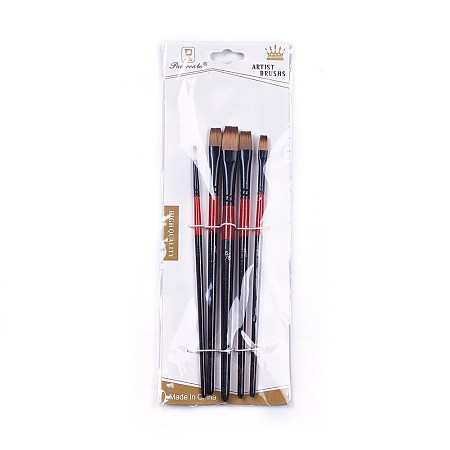 Honeyhandy Nylon Hair Oil Paint Brush Pen, with Aluminium Tube, Black, 180~195x5~9mm, 5pcs/set
