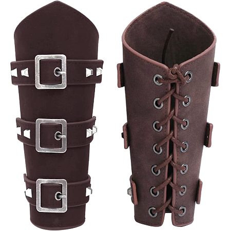 GORGECRAFT 2PCS Buckle Arm Bracers Retro Renaissance Leather Bracer Gauntlet Wristband Rivet Design Unisex Leather Cuffs Armband(Saddle Brown)