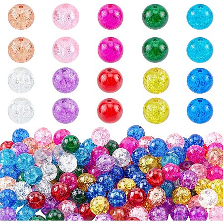 PandaHall Elite 8mm Crackle Glass Beads for Craft Supplies Adults, 200pcs 10 Colors Crystal Lampwork Beads for Beading Supplies Necklace, Bracelet, Earring Making
