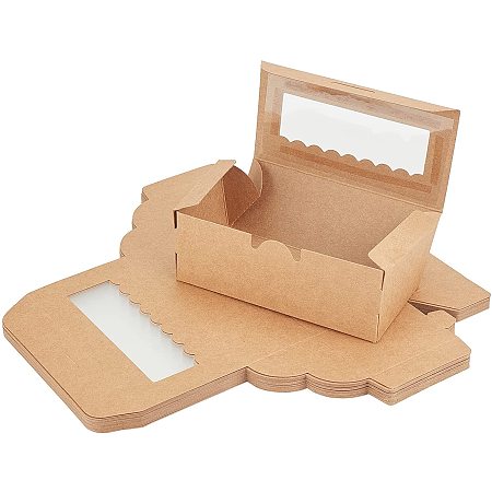 SUPERFINDINGS About 18PCS 0.25x0.44x0.16Inch Camel Rectangle Cake Box with PVC Display Window Cardboard Gift Packaging Boxes for Cookies, Small Cakes, Muffin