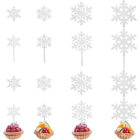 SUPERFINDINGS 32pcs Acrylic Snowflake Cupcake Toppers 2 Styles Mirror Cake Toppers Theme White Cake Inserts Decorations for Wedding Christmas Birthday Party