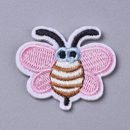 Honeyhandy Computerized Embroidery Cloth Iron on/Sew on Patches, Costume Accessories, Appliques, Bees, Pearl Pink, 31.5x37x1.5mm