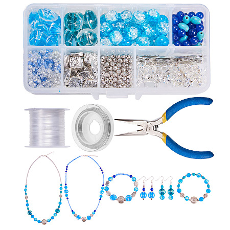 SUNNYCLUE 700+ pcs Jewelry Making Starter Kit Include Handmade Flat Round Foil Glass Beads, Gemstone Beads, Pliers, Elastic Thread, Tiger Wire for DIY Necklace Bracelet Earrings Making Set, Color 2