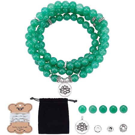 SUNNYCLUE 1 Bag DIY 108 Mala Beads Bracelet Yoga Charm Meditation Necklace Natural Green Aventurine Healing Gemstones Spacer Round Loose Beads 8mm with Elastic Thread for Jewelry Making