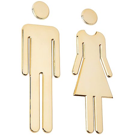 GORGECRAFT Restroom Identification Signs Men Women Brushed Bathroom Door Signage Decor Plastic Figure Set Self Adhesive Back for Business Office Restaurant (Gold)