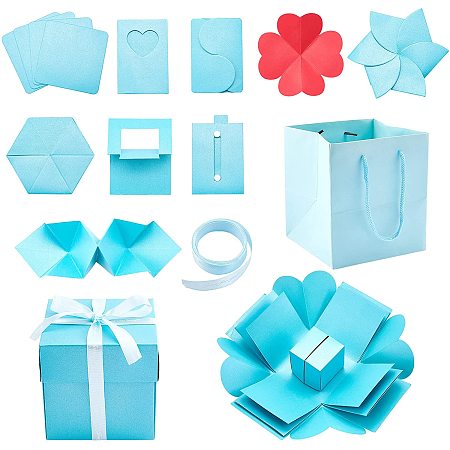 Pandahall Elite Cyan Explosion Box, 4.8 Inch Photo Album Gift Box Multilayer Memory Box Creative Scrapbook Box for Birthday, Wedding, Anniversary, Valentine's Day