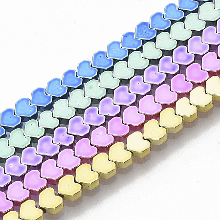 ARRICRAFT Electroplated Non-magnetic Synthetic Hematite Beads Strands, Heart, Mixed Color, 3.5x4x2mm, Hole: 0.5mm; about 126~127pcs/strand, 16.14 inches(41cm)
