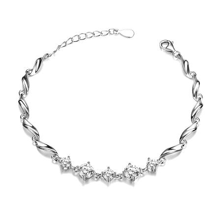 SHEGRACE Lovely 925 Sterling Silver Link Bracelet, Waves with AAA Cubic Zirconia, Platinum, 155mm